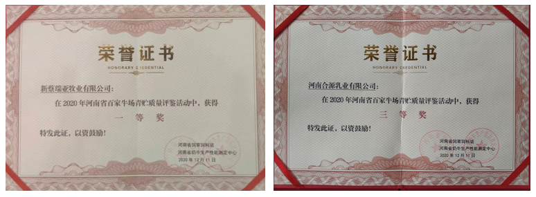 榮譽 | “百家牛場青貯質(zhì)量評鑒活動”花花牛新蔡瑞亞牧業(yè)、河南合源乳業(yè)分別榮獲一、三等獎